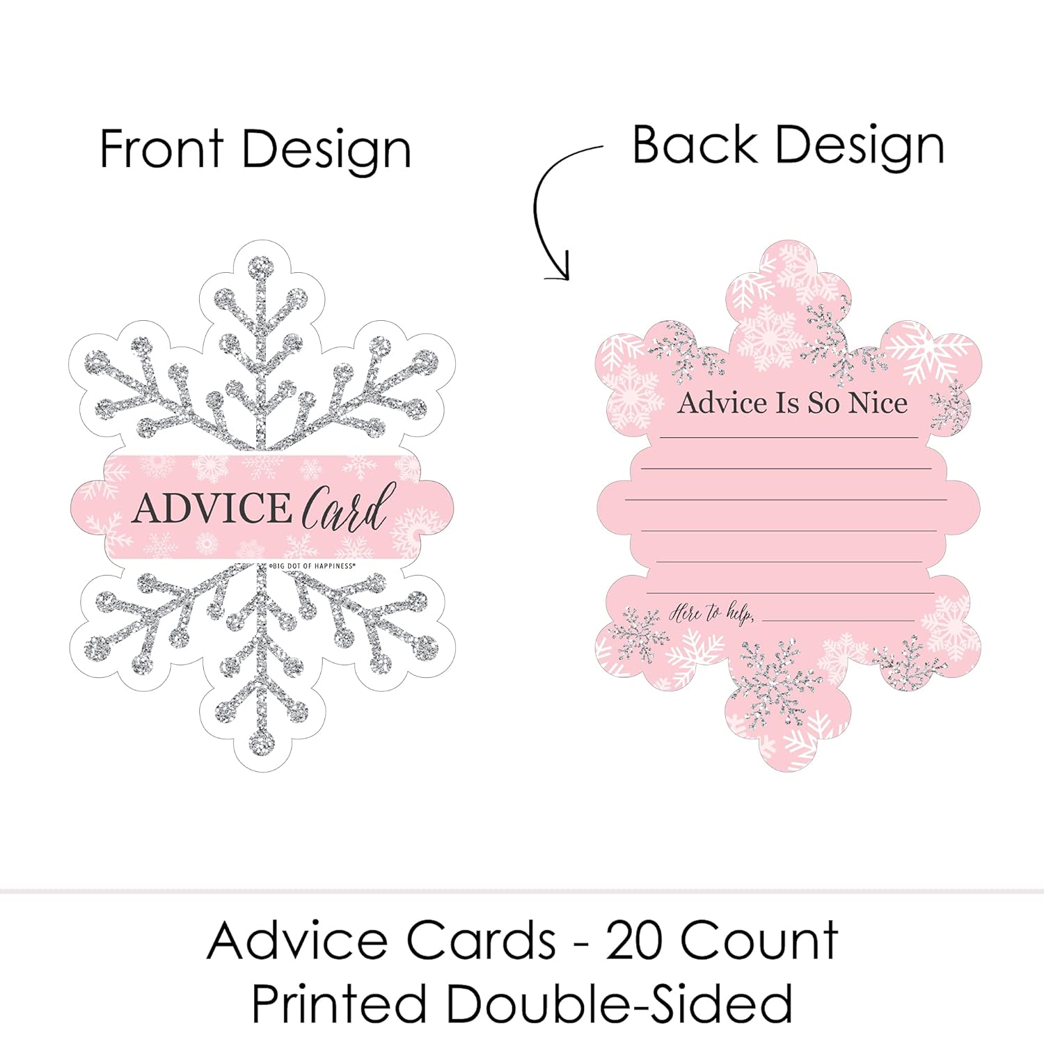 Big Dot of Happiness Pink Winter Wonderland - Wish Card Holiday Snowflake Birthday Party and Baby Shower Activities - Shaped Advice Cards Game - Set of 20