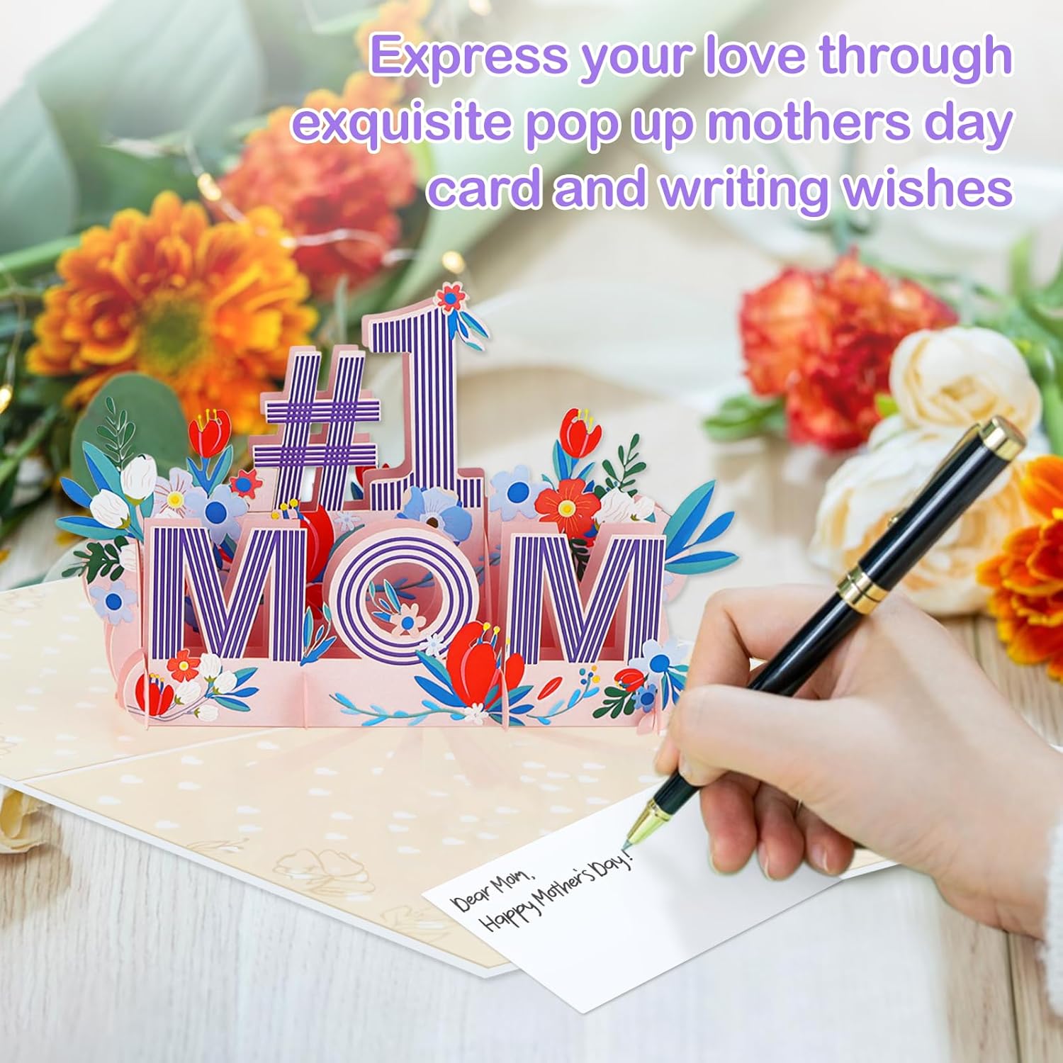 Best Mother Day Card - 3D #1 Mom Flower Pop Up Birthday Card With Envelope 2025 Mothers Day Gift For Mom Grandmom Stepmother Mother-In-Law