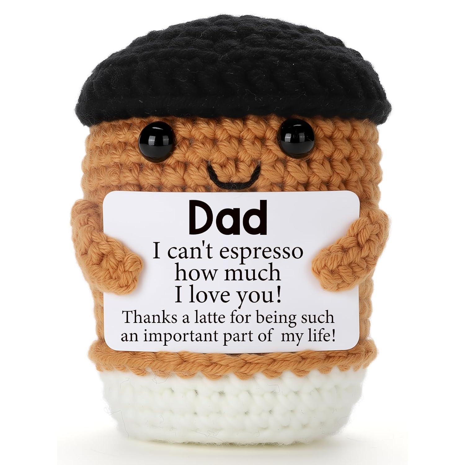 Mini Funny Coffee Dad Gifts From Daughter Son Wife, Handmade Crochet Fathers Day Birthday Gift For Daddy Bonus Step New First Time Dad Husband, Office Desk Decor Handmade Emotional Coffee