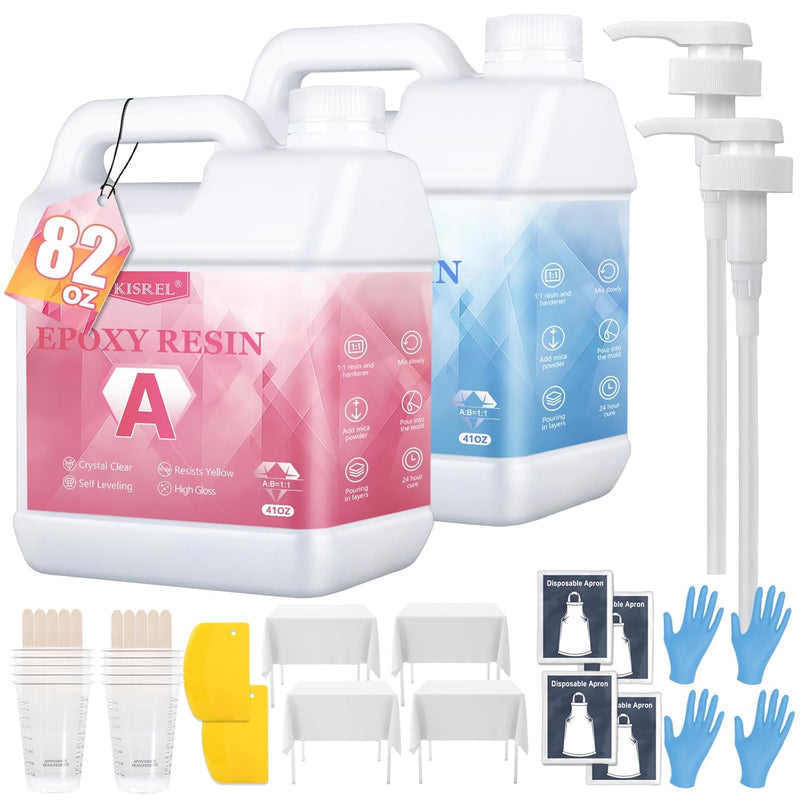 Epoxy Resin 82Oz - Crystal Clear Epoxy Resin Kit - No Yellowing No Bubble Art Resin Casting Resin For Art Crafts, Jewelry Making, Wood & Resin Molds(41Oz X 2)