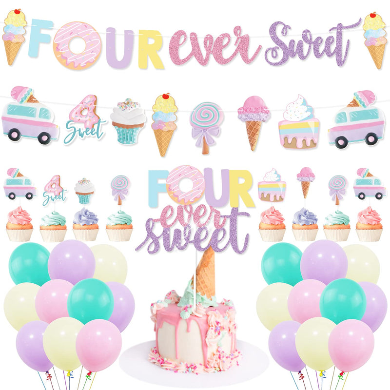 Four Ever Sweet Ice Cream Donut Birthday Party Decorations, Four Ever