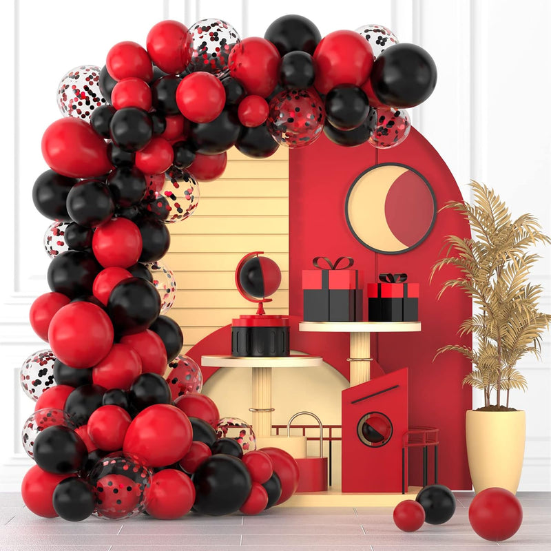 Red Black Confetti Balloons Garland Arch Kit, 120 Pcs 12In 10In 5In La