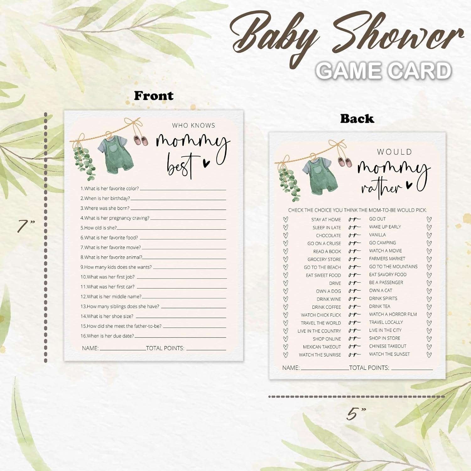 Hilarious Baby Shower Games, Locally Grown Who Knows Mommy Best Game, Would Mommy Rather Locally Grown Baby Shower Decorations -30 Pcs, 5X7 In - G08