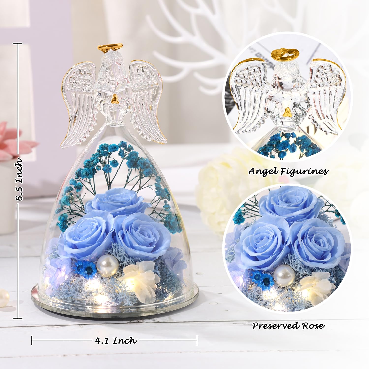 Christmas Preserved Angel Gifts For Women Birthday Preserved Rose Forever Flower In Glass Angel Figurines Fresh Flowers For Delivery Prime For Mom Real Roses For Grandma Sister Wife Her From Daughter