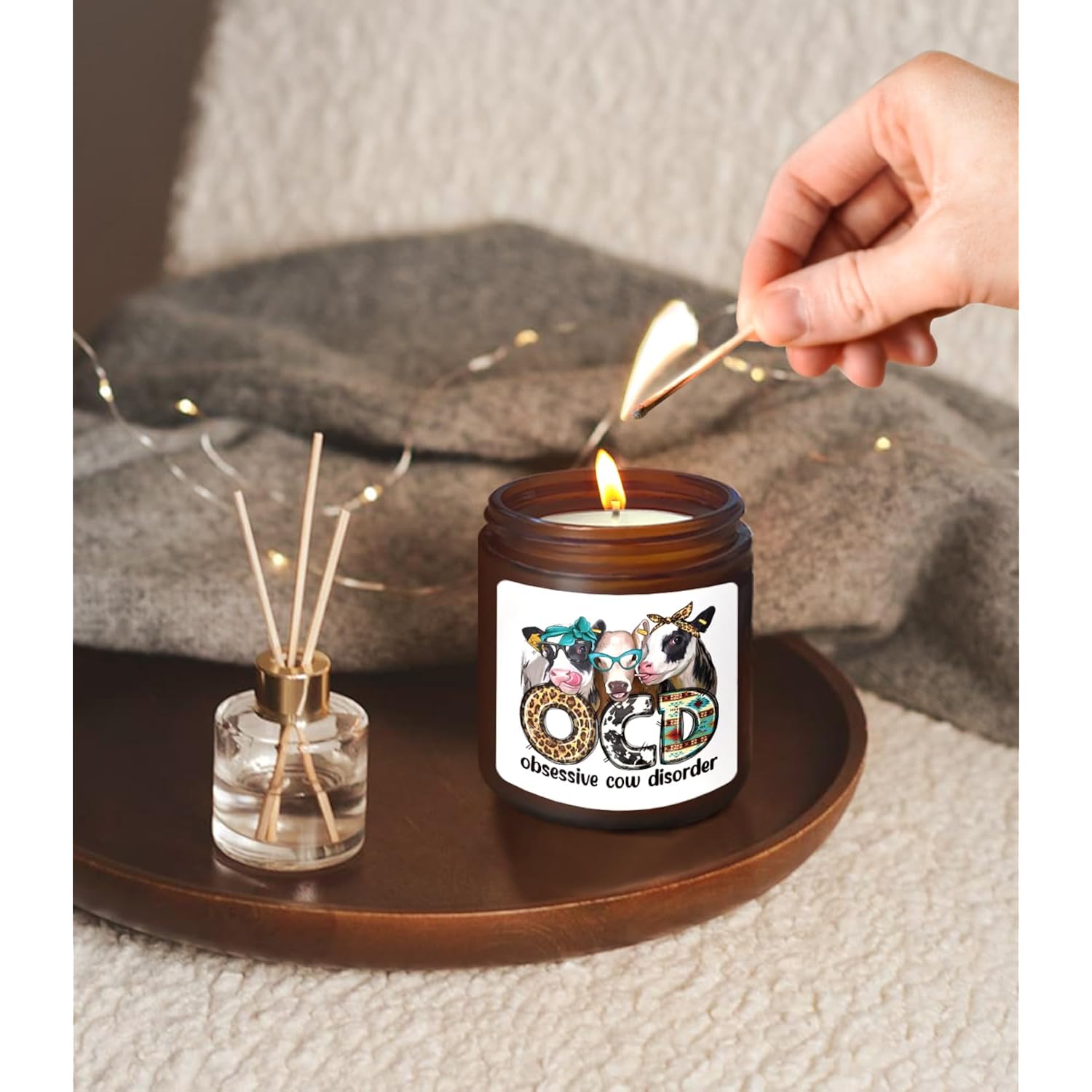 Ocd Obsessive Cow Disorder Funny Cows Candle,Western Birthday Candle Gifts For Women Friend Cows Lover,Cow Themed Gifts,Cedar Fragrance Scented Candles,8 Oz, 028Ah