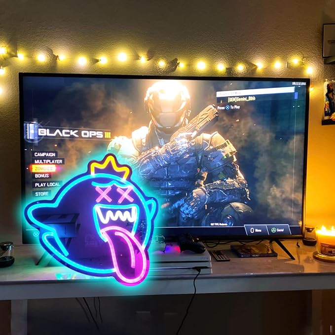 King Boo Ghost Neon Sign Dimmable LED Gaming Wall Light for Game Room Halloween Decor