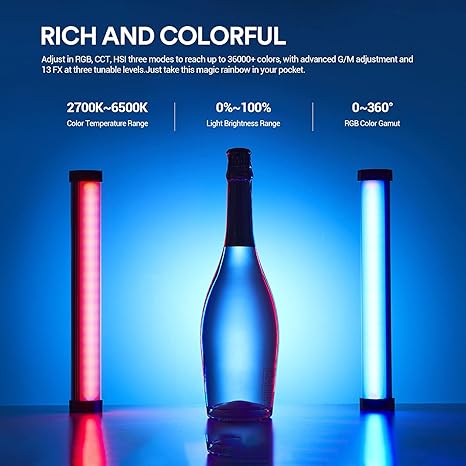 TL30 RGB Tube Light Handheld Full Color LED Video Light Wand 2700K 6500K Bluetooth App Control