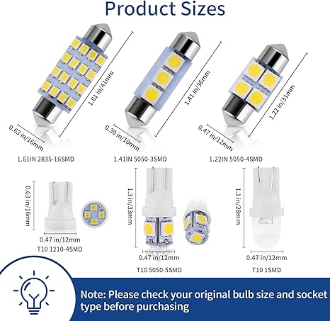 42 Piece Interior Car LED Light Bulb Kit Super Bright White Dome Map License Plate Trunk Courtesy Lights