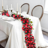 3 Pcs 8Ft Flower Garland Artificial Flowers For Outdoors Fake Rose Vine Ivy Silk Flowers For Decoration/Anniversary/Wedding Birthday/Christmas/Home Decor/Garden Decor (Red)