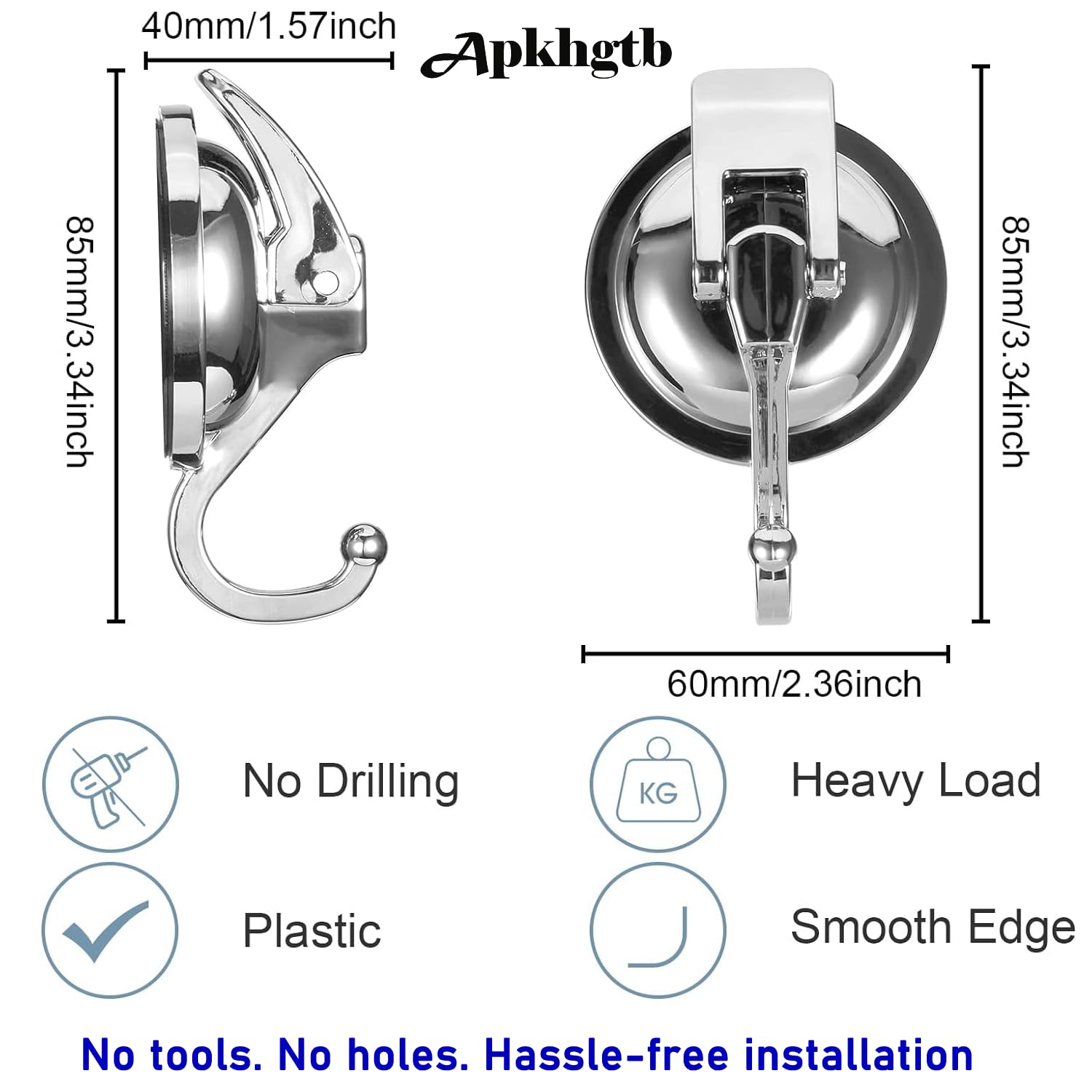 Suction Cup Hooks For Shower, Bathroom, Kitchen, Glass Door, Mirror, Tile – Loofah, Towel, Coat, Bath Robe Hook For Garland Decoration – Waterproof Wreath Hanger (2Pack, Silver)