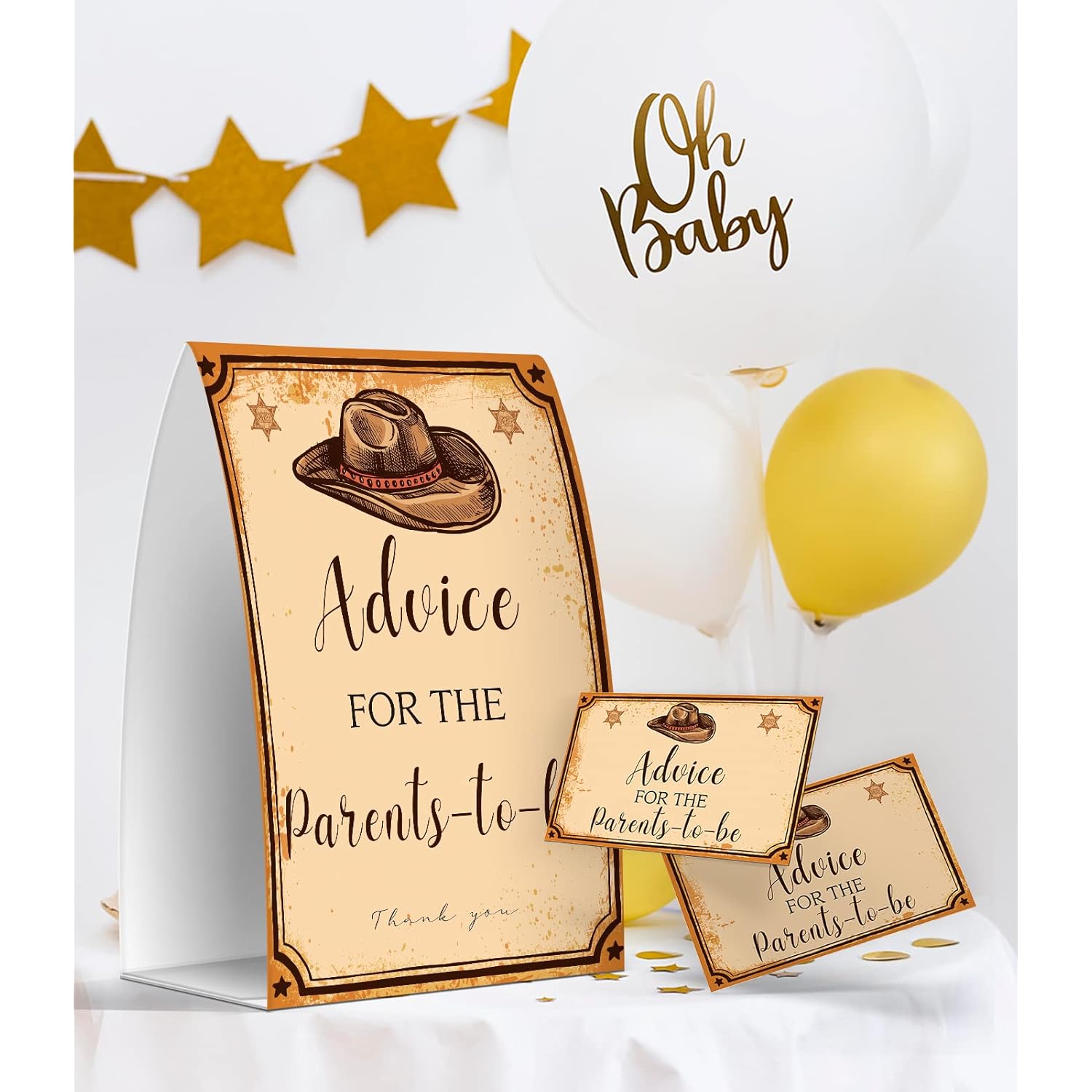Advice For The Parents-To-Be 1 Sign + 50 Cards, Cowboy Baby Shower Games, Cowboy Theme, Cowboy New Parents Advice Cards, New Mom & Dad Keepsakes (Ges22)