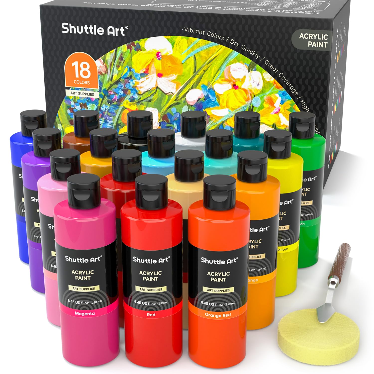 18 Colors Acrylic Paint Bottle Set (250Ml/8.45Oz), Rich Pigmented Bulk Painting Supplies For Artists, Beginners And Kids On Rocks Crafts Canvas Wood Ceramic