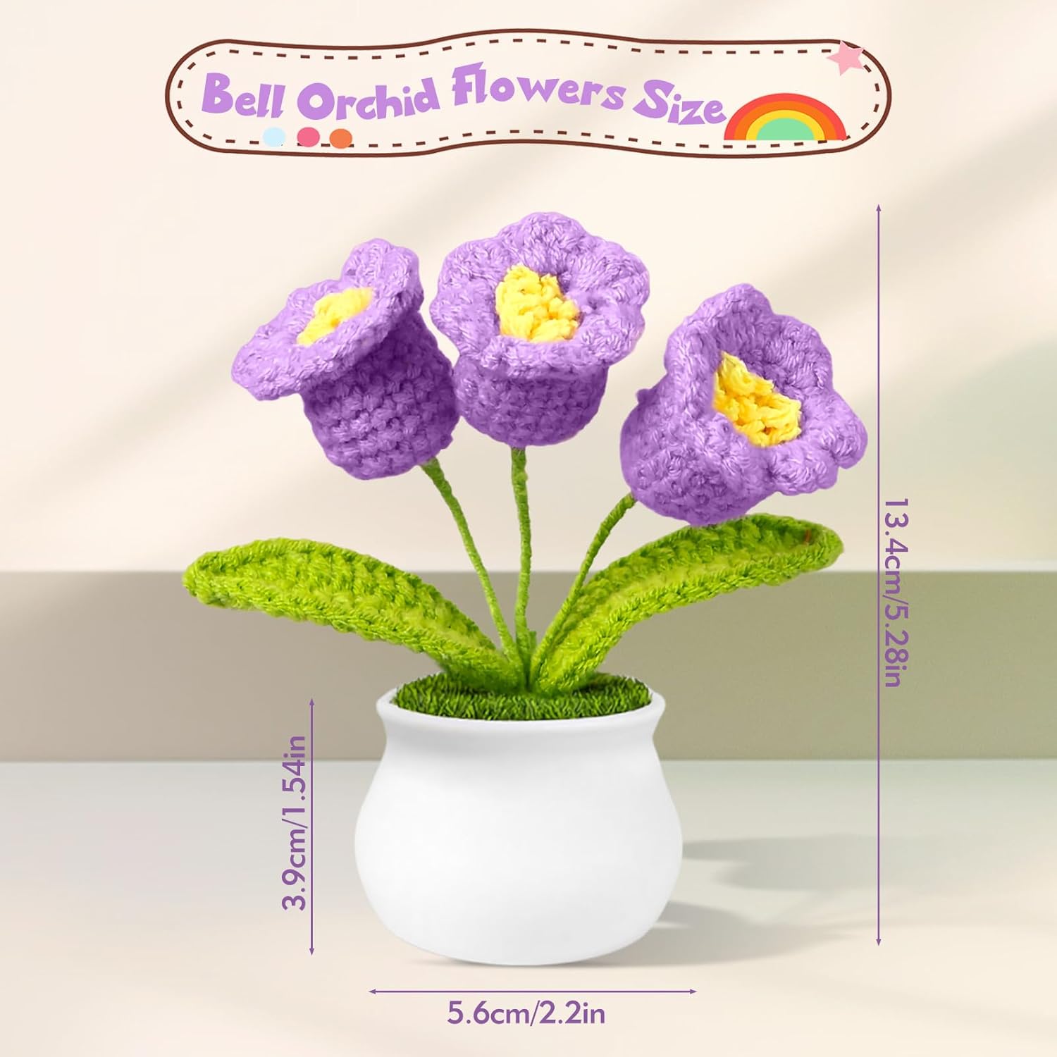 Artificial Bell Orchid Flowers Crochet Flowers, Handmade Crochet 3 Purple Crocheted Flower, Knitted Flower For Home Office Car Decor To Friends Kids Family