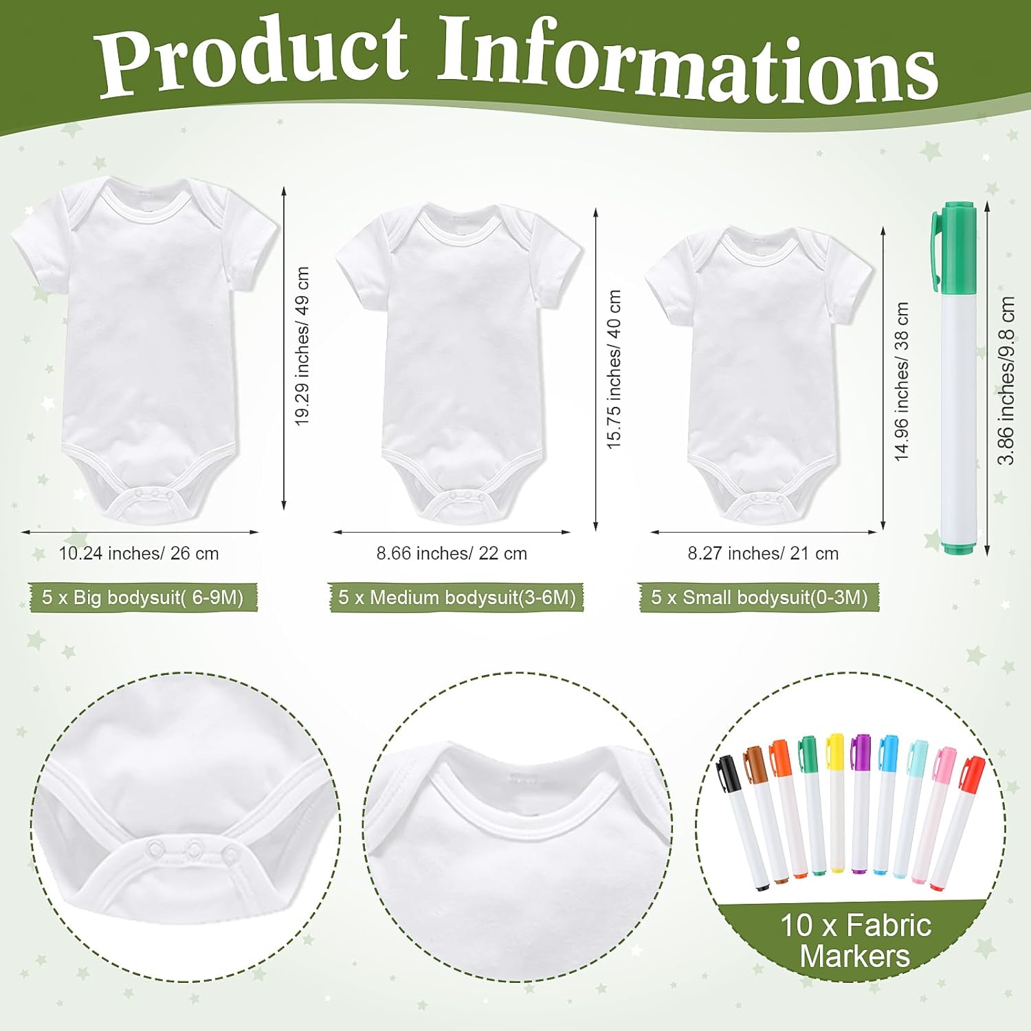 26 Pcs Baby Shower Games Diy Bodysuit Set 1 Wooden Sign 15 White Bodysuits 10 Fabric Markers For Birth Decorating Kit(Woodland Animal)