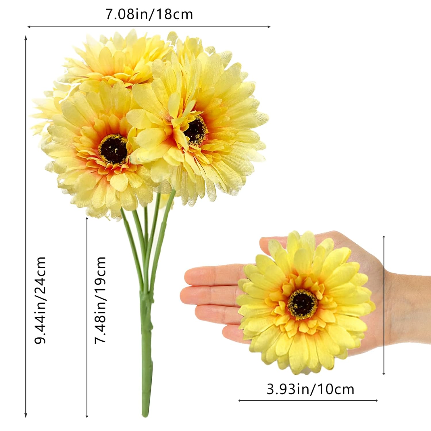 20Pcs Artificial Daisies Flowers, 4 Bundles Silk Gerbera Daisies Flowers For Wedding Centerpiece, Home Party Office Table Decor?Yellow And Orange?