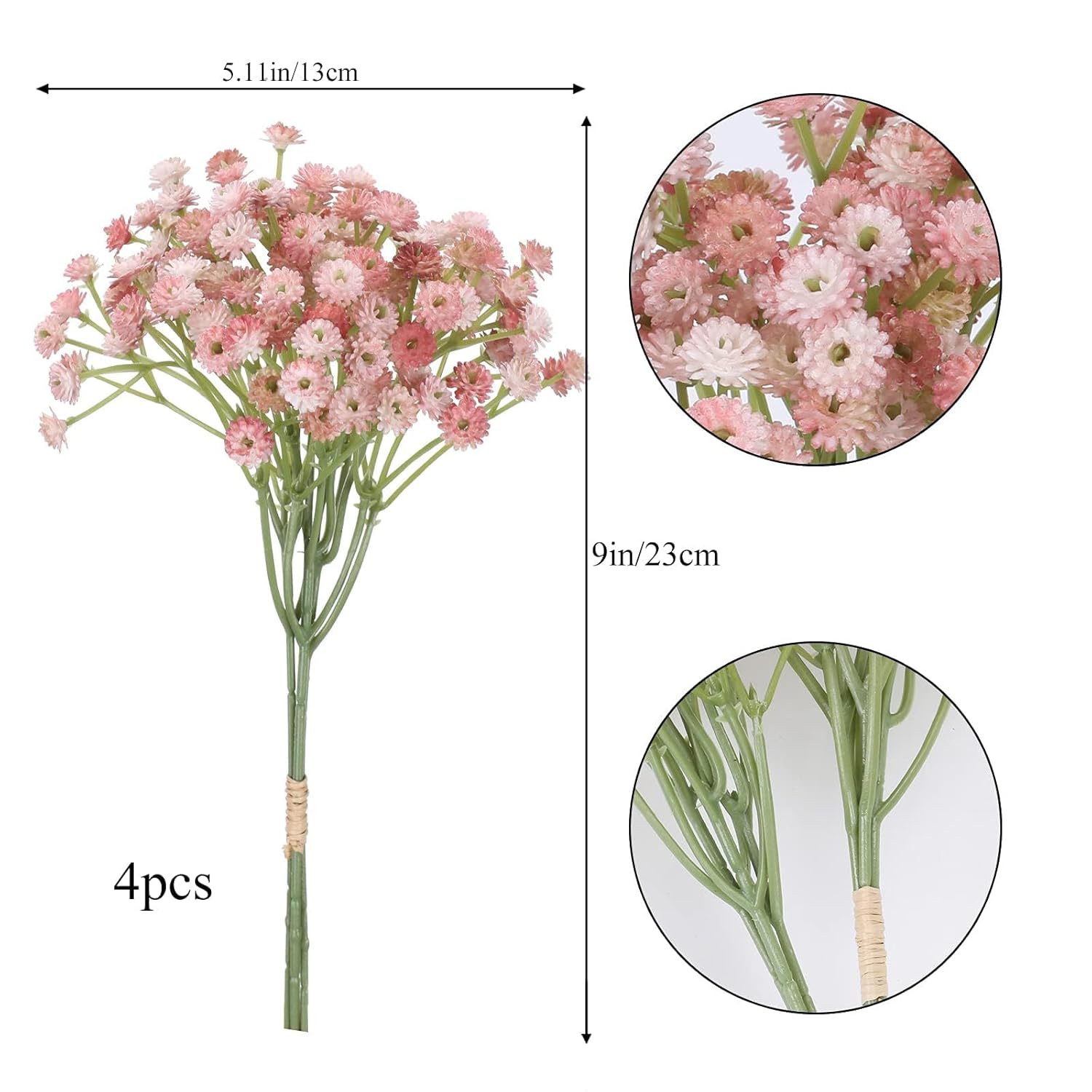 4Pcs Pink Flowers Fake Baby Breath Real Touch Pink Babys Breath Valentines Day Artificial Flowers For Diy Floral Arrangements Wedding Bridal Bouquet Party Home Decor