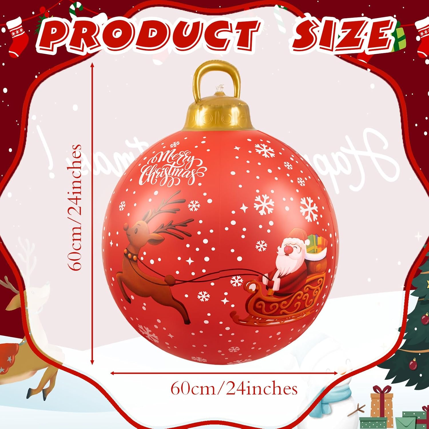 23.6 Inch Giant Inflatable Christmas Ball Santa Claus Elk Inflatable Decorations Pvc Inflatable Ornaments For Christmas