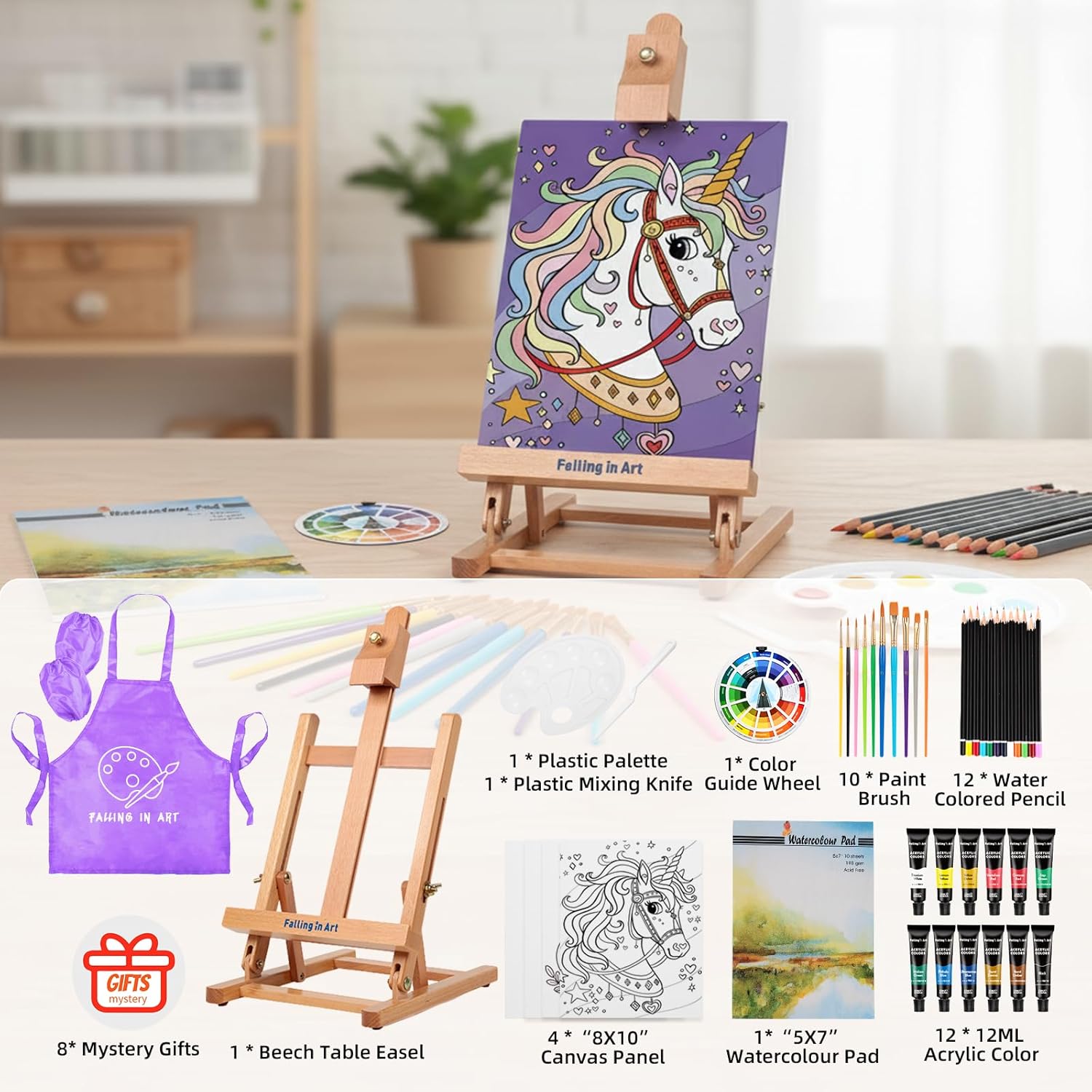 46 Pcs Acrylic Paint Set With Table Easel, Art Painting Kit With Acrylic Paints, Canvas Panels, Paintbrushes, Canvas Supplies Kit For Kids, Adults, Beginners, And Artists, Purple