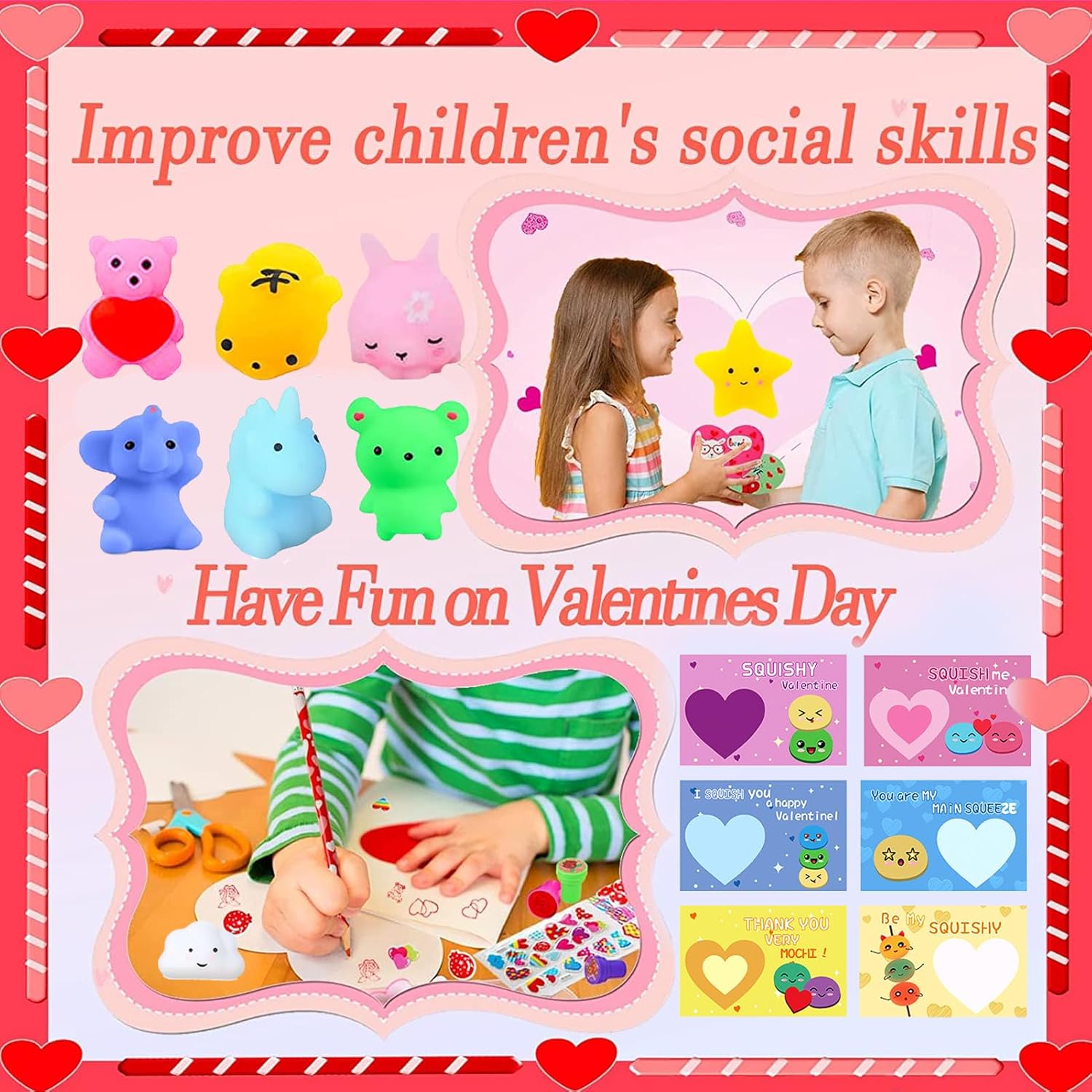 28Pcs Valentines Day Cards For Kids School, Valentine Day Gifts For Kids Classroom Filled With Kawaii Mochi Squishy, Exchange Gifts For Kids, Valentine Greeting Card, Game Prize, Valentine Party Favor