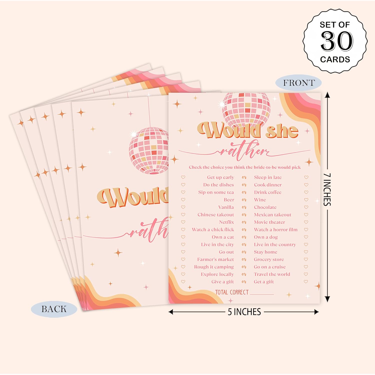 Disco Ball Would She Rather Game For 30 Guests With Game Cards, The Last Disco Bridal Shower Game, Boho Bridal Shower Decorations, Wedding Shower Or Bachelorette Party Supplies - 04
