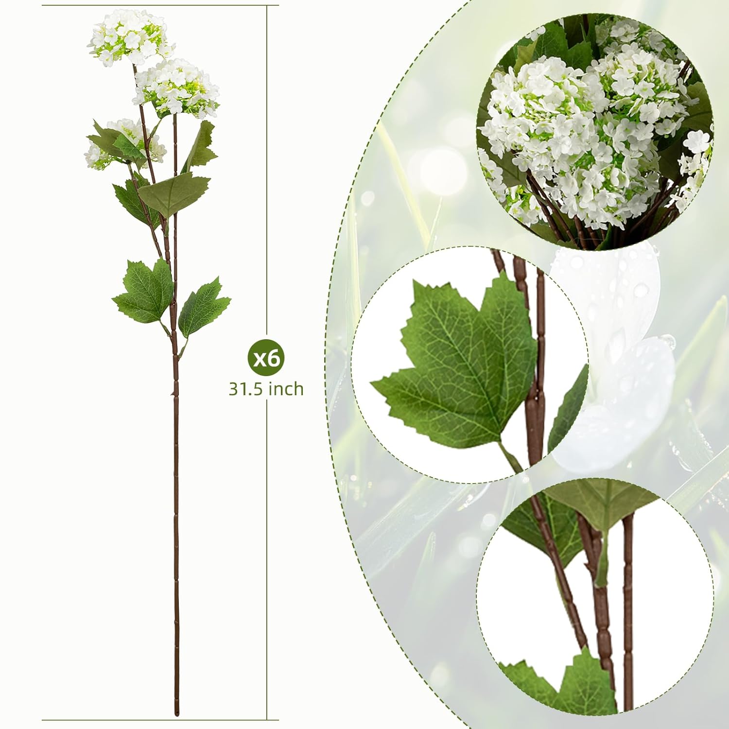 6Pcs 31.5Inch Hydrangea Artificial Flowers, 18 Head Faux Hydrangea Flower, Silk Hydrangea Bouquets, Fake Stems For Home Decor Party Bouquet Wedding Centerpieces Decoration, White