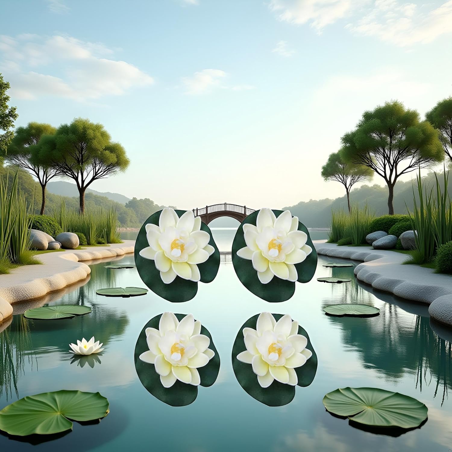 4Pcs Artificial Flowers Water Lily Foam Lotus Flower Pond Decor For Pond Patio Garden Pool Garden Accessories Creative Artificial Plants And Flowers, Decorations (White)