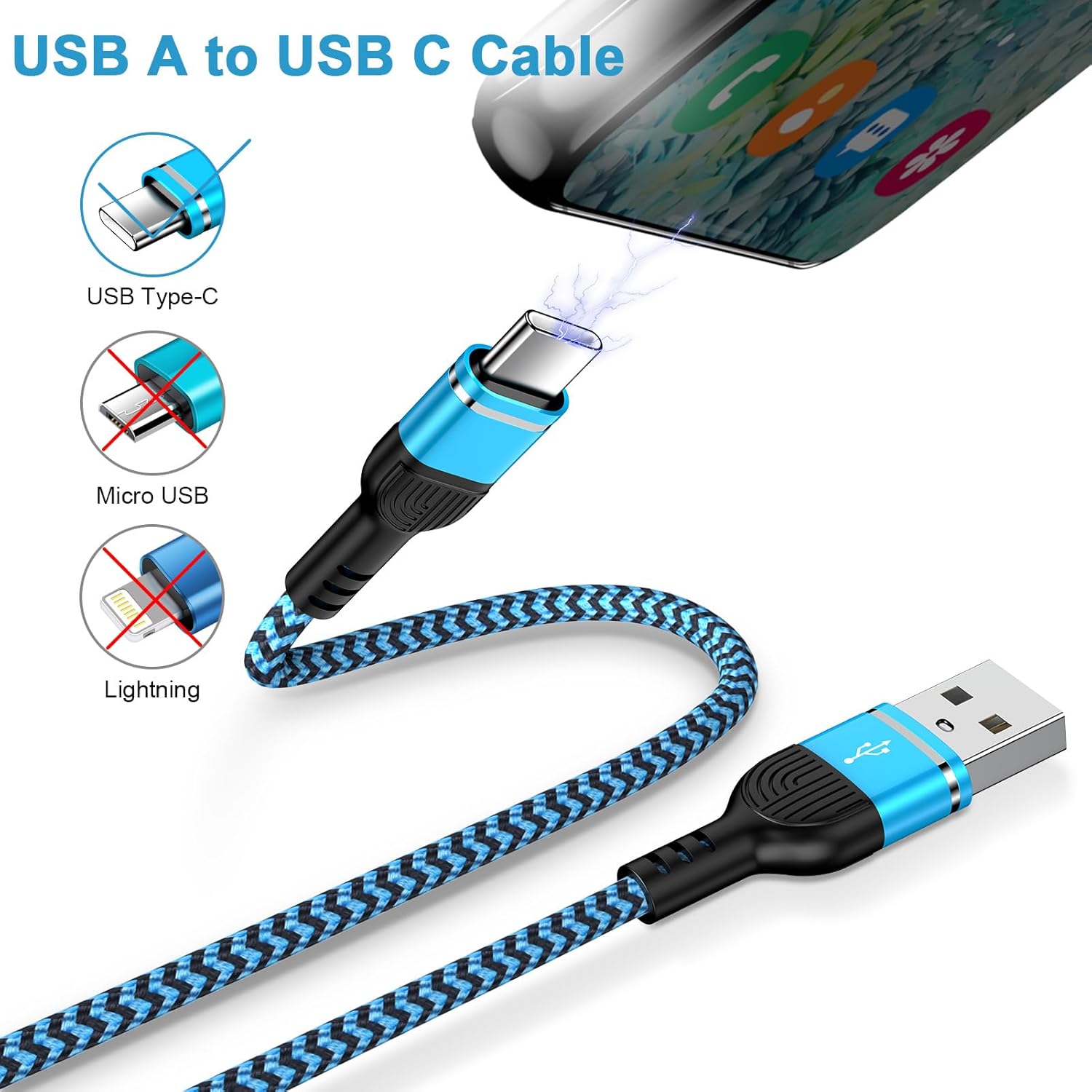 Fast Charging Cord Usb C S24 Ultra Samsung 6Ft/2Pack For Samsung S24 Ultra/S23/S22/S21/S20/A15 5G/A14/A13/A53/A54, Android Auto Usb C To Usb A Car Charger Cable For Google Pixel 8Pro/7/6/5,Iphone 15