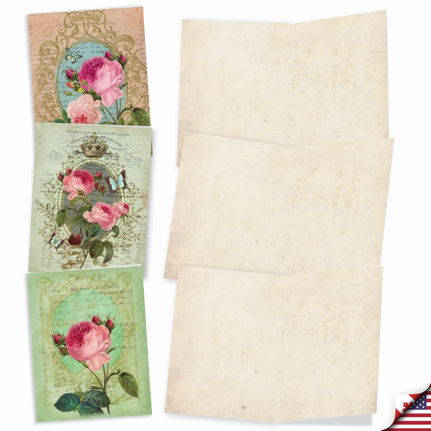 - 10 Boxed Note Cards With Flowers - Blank Assorted Floral Notecards Bulk (4 X 5.12 Inch) - Romance And Roses M2379Ocb