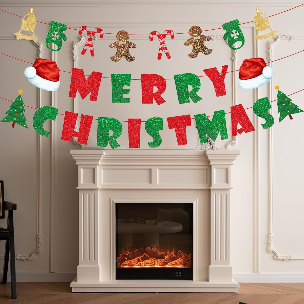 Merry Christmas Banner Indoor Christmas Wall Decor, Christmas Fireplace Banner For Christmas Party Decorations, Red And Green Merry Christmas Signs Backdrop For Xmas Holiday Mantle Fireplace Home Decor