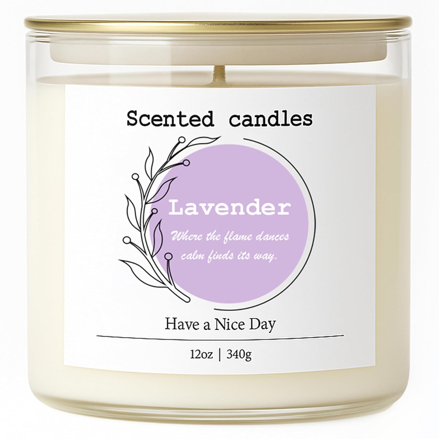 Lavender Scented Candle – 100% Natural Soy Wax, Cotton Wick, Odor Eliminating, Calming Herbal Aroma, 12Oz, 60 Hour Burn, White – Ideal For Home Decor, Spa, Bath, Parties & Gifts