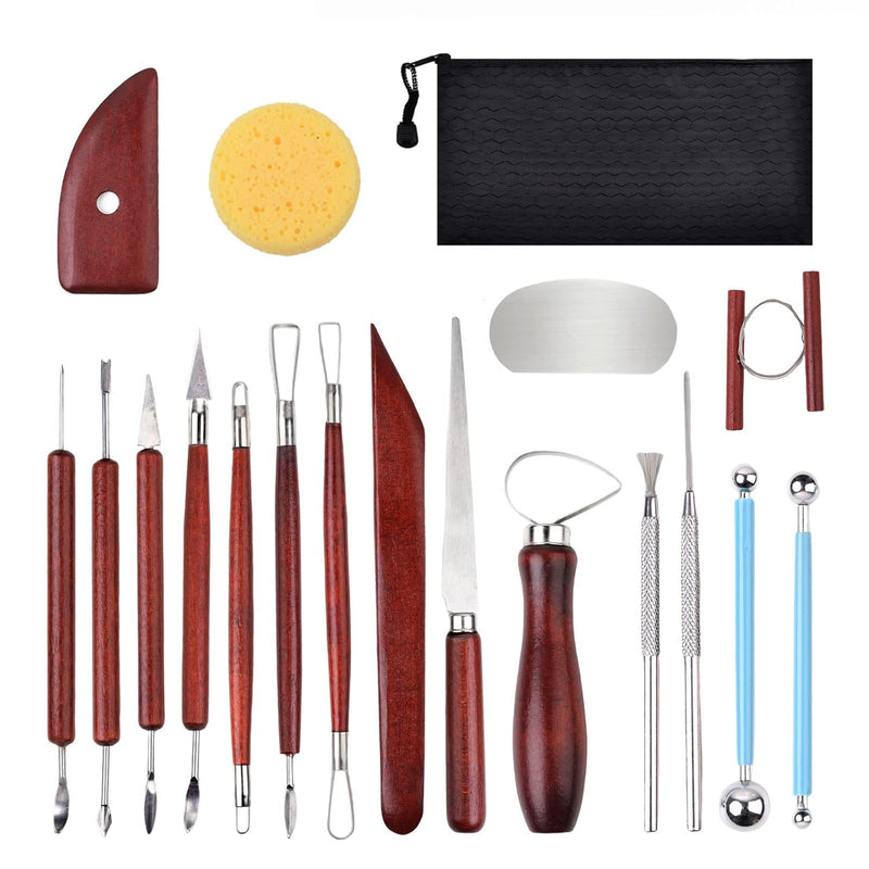 18Pcs Clay Sculpting Tools, Basic Clay Pottery Carving Tool Kit With Wooden Ha