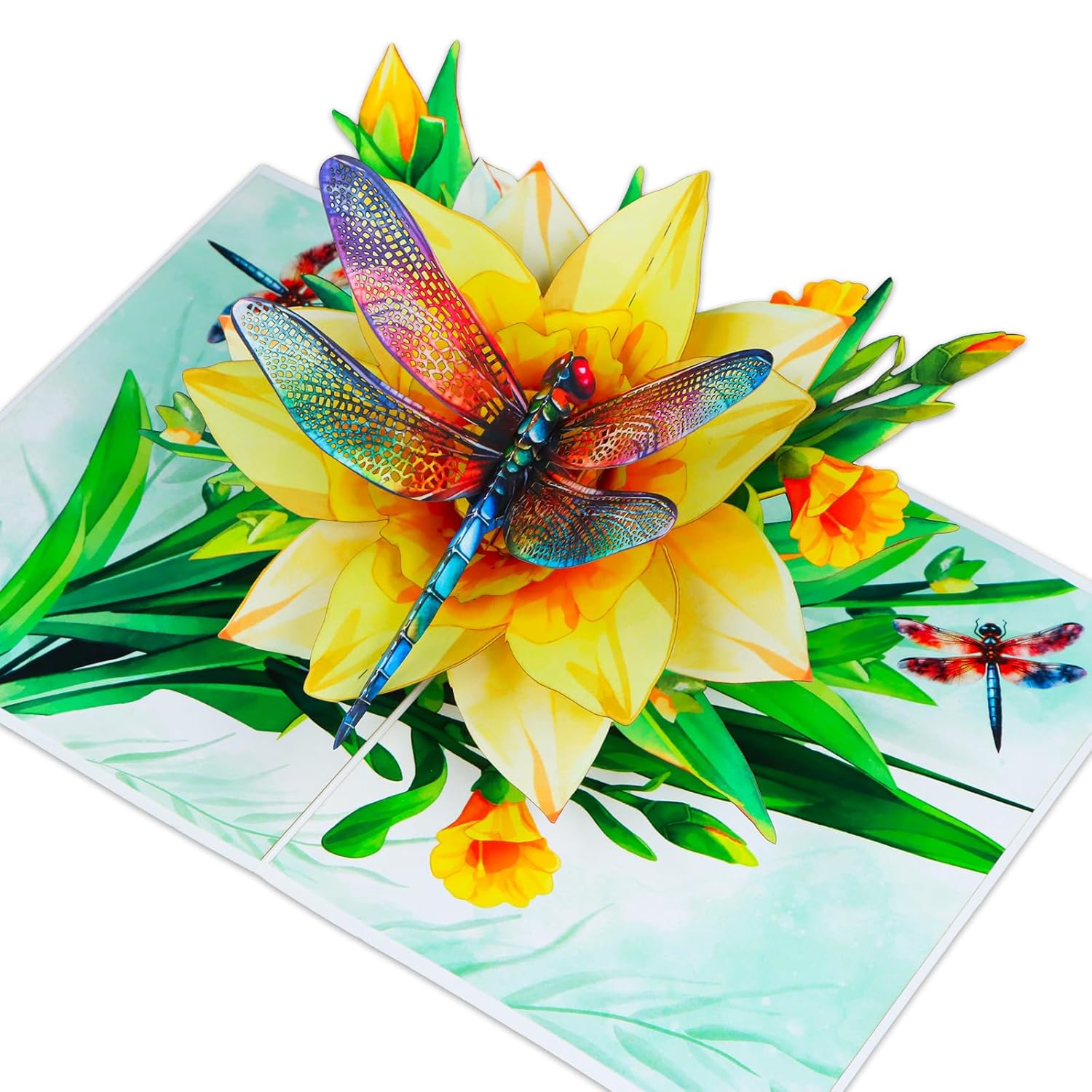 Dragonfly Gifts For Women - Daffodils Flower Dragonfly Pop Up Card 3D Birthday Card For Women Pop Up Mothers Day Cards With Envelope For Her Wife Mom Grandma