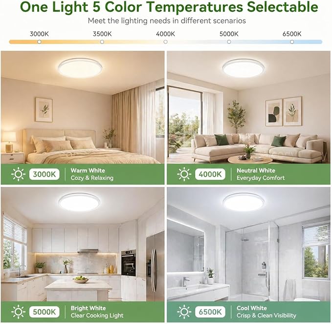 6 Pack 12 Inch LED Ceiling Lights 3200LM 5CCT Adjustable Flush Mount Fixtures