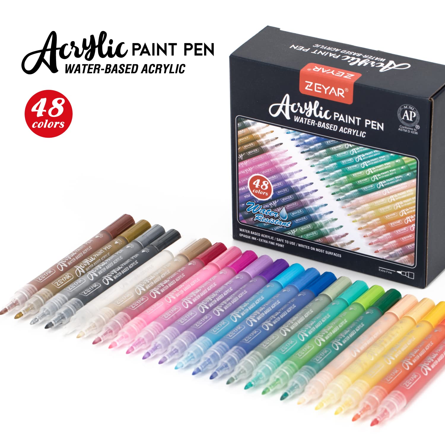 Acrylic Paint Pens, Expert Of Rock Painting, Extra Fine, 48 Colors, Ap Certified, Permanent&Waterproof Ink, Works On Rock, Wood, Glass, Metal, Ceramic And Nearly All Surfaces (48 Colors)