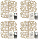 4 Pack 33FT 100 LED Cool White Fairy String Lights Battery Operated with Remote Control Timer Waterproof Silver Copper Wire Twinkle Lights for Christmas Party Wedding Home Decor