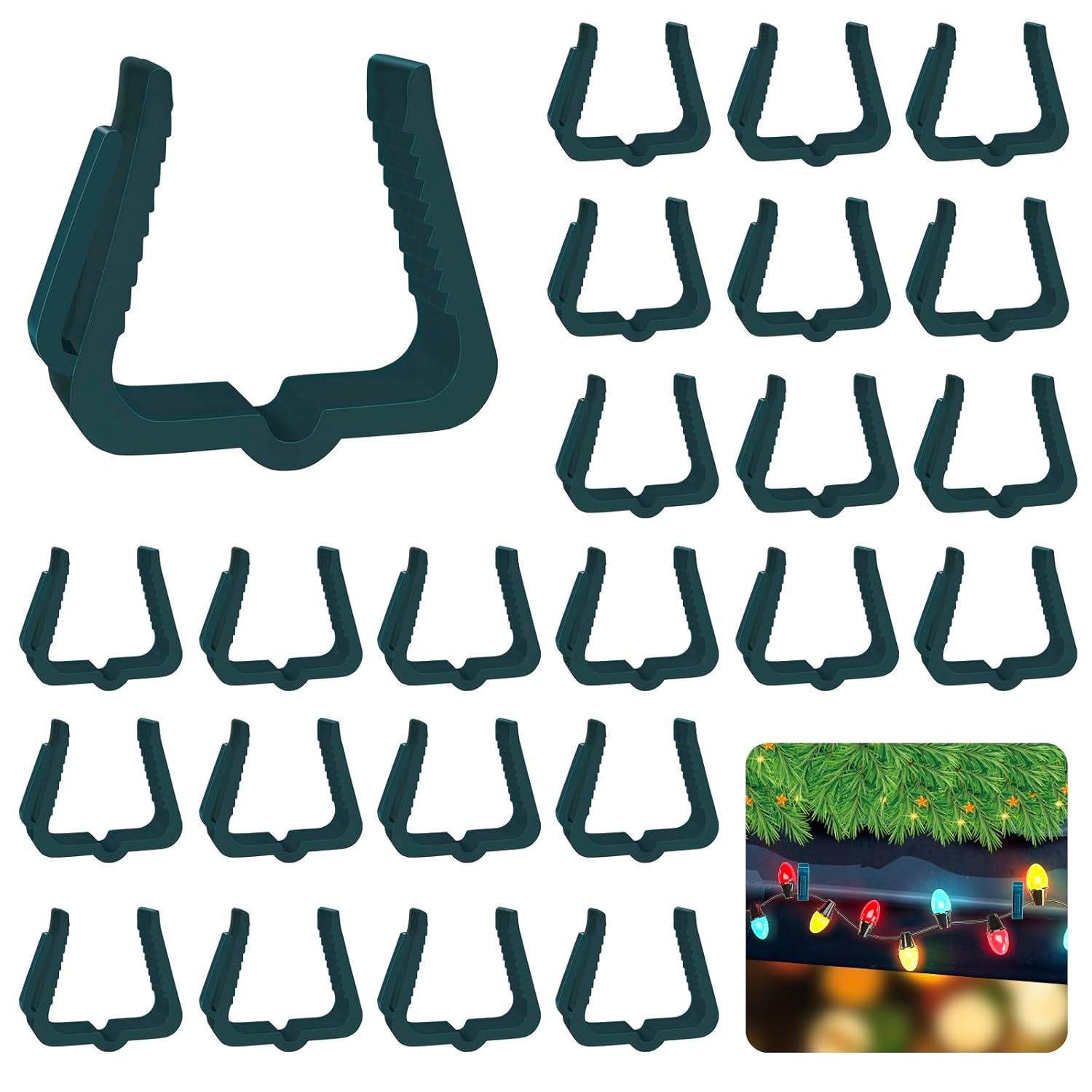 Christmas Light Hanger Clips Fascia Board Light Clips Plastic Holiday Deck Banister Hanger For Christmas Fascia Board Roof Gutter Fence Eave Decoration, Green (50 Pcs, 1 5/8")