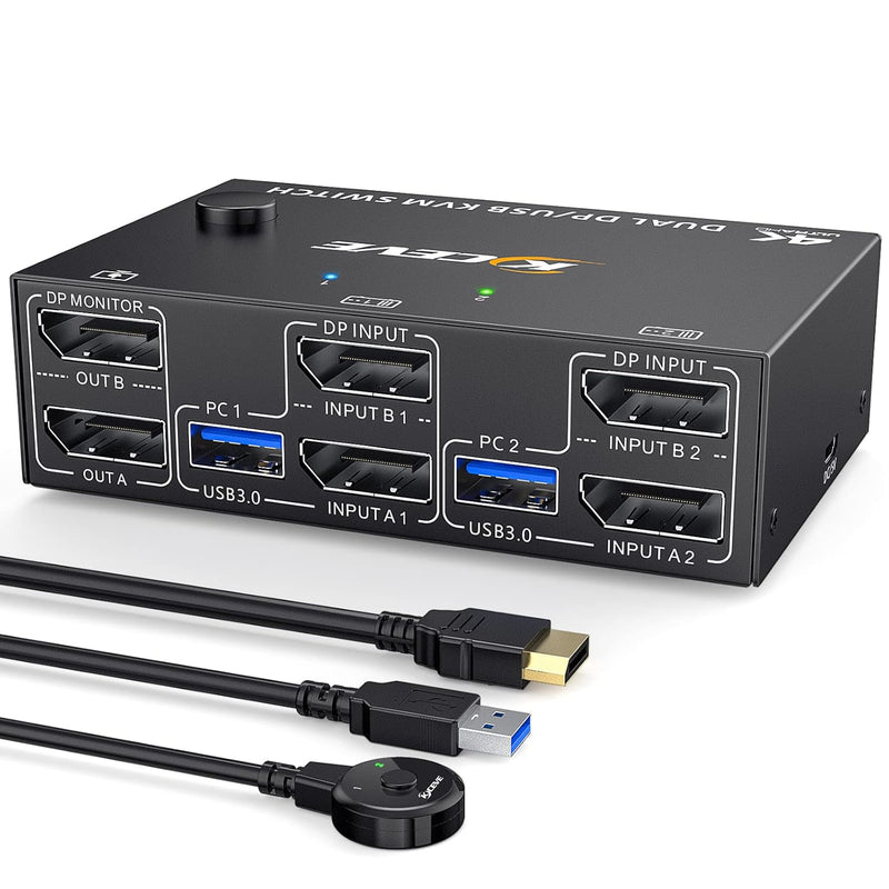 Kvm Switch Dual Monitor Displayport 1.4 8K@30Hz 4K@144Hz 2 In 2 Out,Dp1.4 Kvm