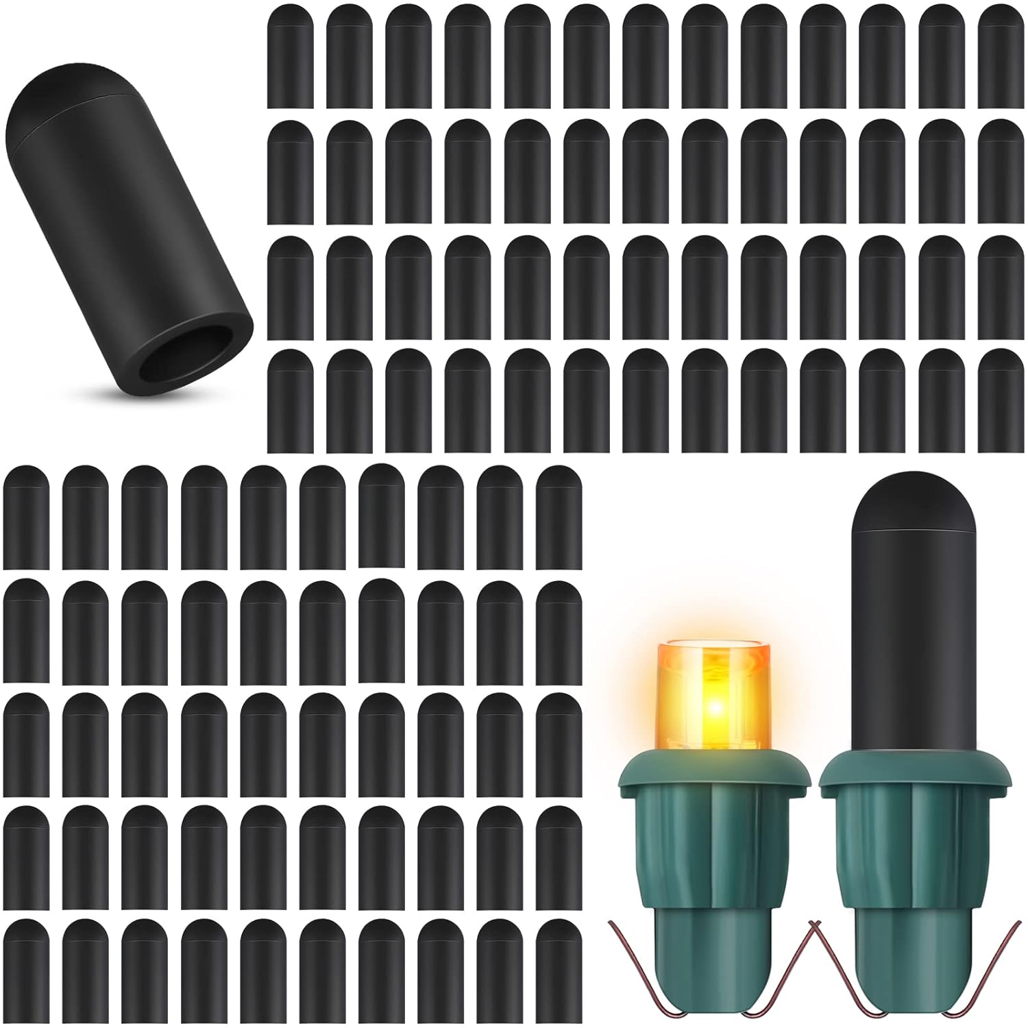 100 Pieces Christmas Light Caps No Glow Caps Glass Led 0.18 Inch Light Blackout Caps Wide Glow Plug Caps Black Out Cover