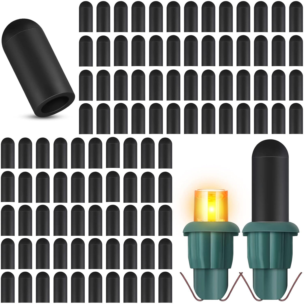 100 Pieces Christmas Light Caps No Glow Caps Glass Led 0.18 Inch Light Blackout Caps Wide Glow Plug Caps Black Out Cover