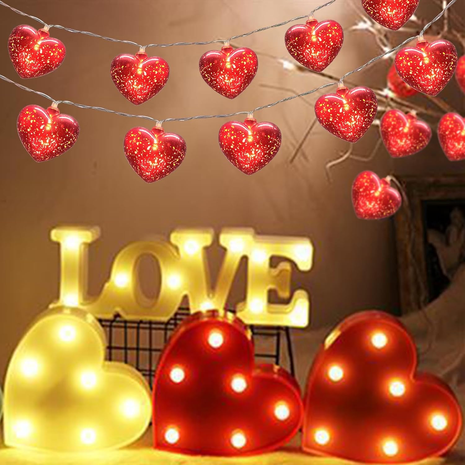 Valentine Heart Lights 6.8Ft 10 Led Valentines Decor Lights With Remote Timer, Battery Powered Heart String Lights Indoo