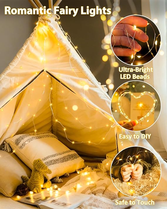 4 Pack Battery Operated Fairy Lights 20FT 60 LED Warm White String Lights with Timer Waterproof for Wedding DIY Decor