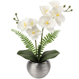 Fake Orchid Flowers 13'' White Orchids Artificial Flowers With Silver Ceramic Vase Faux Orchid For Home Office Decor Indoor