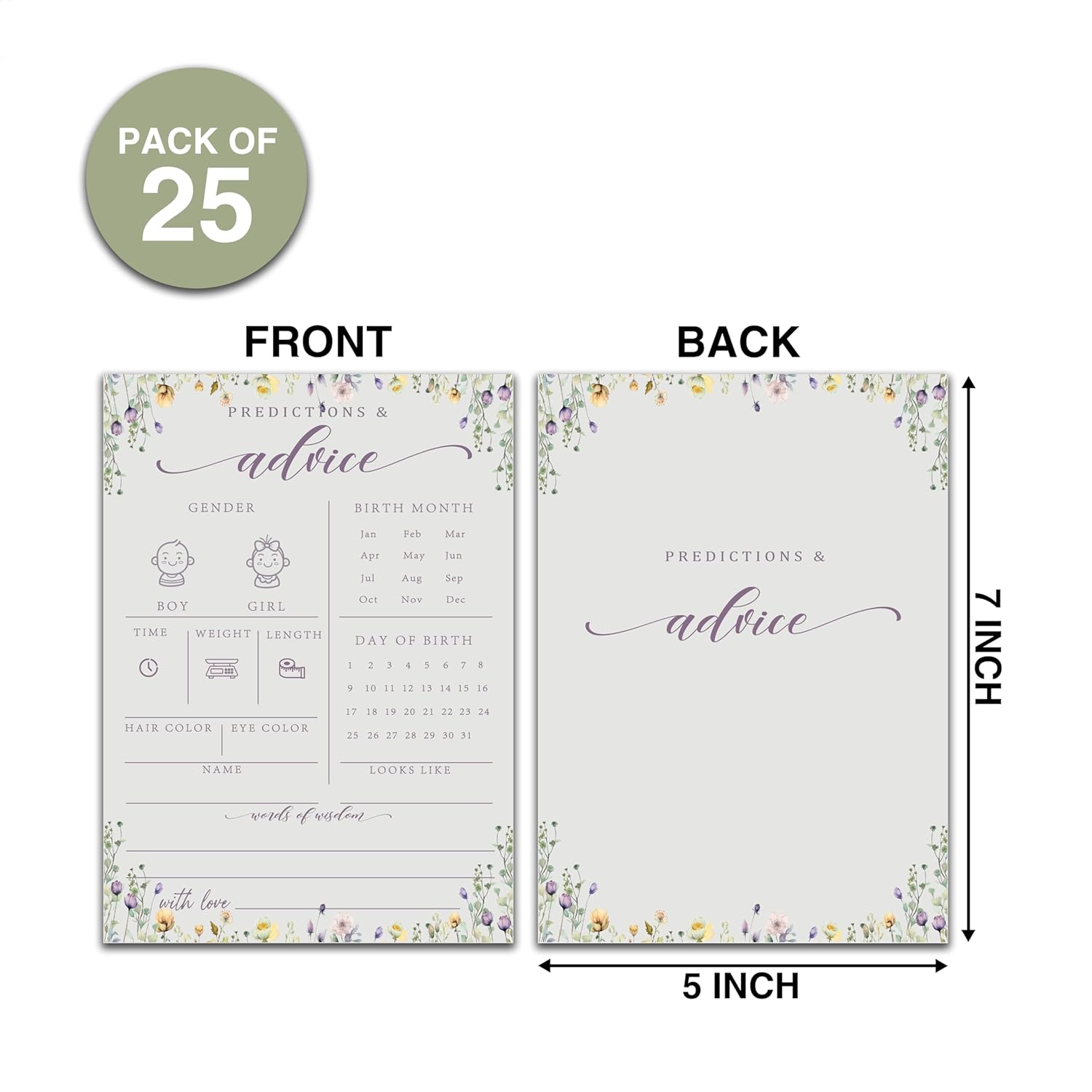 Baby Predictions And Advice Cards, 5" X 7" Minimalism Baby Shower Predictions Cards, Baby Shower Party Games & Activities Favors For Newparents - I03