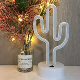 LED Cactus Neon Sign Table Lamp USB Battery Powered Night Light with Stand for Kids Room Dorm Party Decor