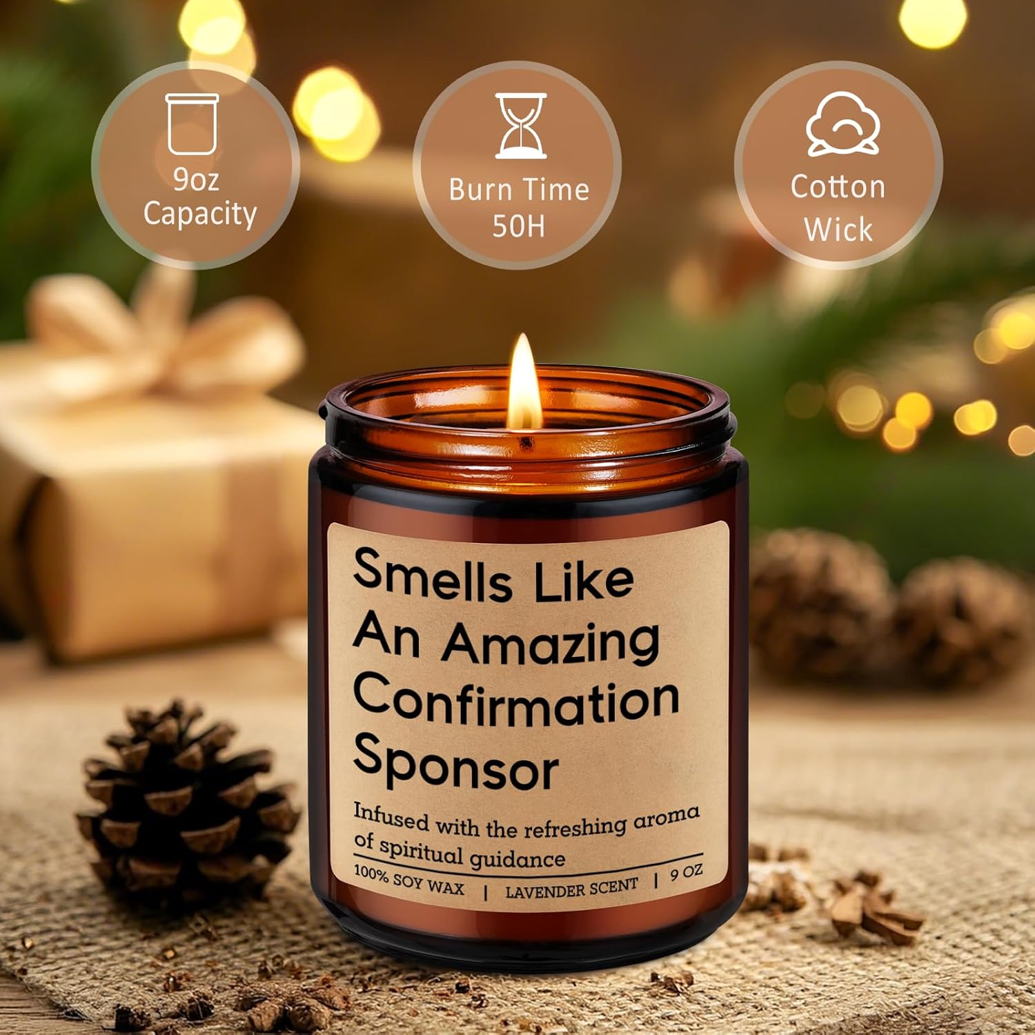 Candle, Confirmation Sponsor Gifts For Women Men - Spiritual Christian Catholic Girls Confirmation Gifts For Sponsor - Thank You From Candidate, Appreciation, Proposal Presents From Confirmant