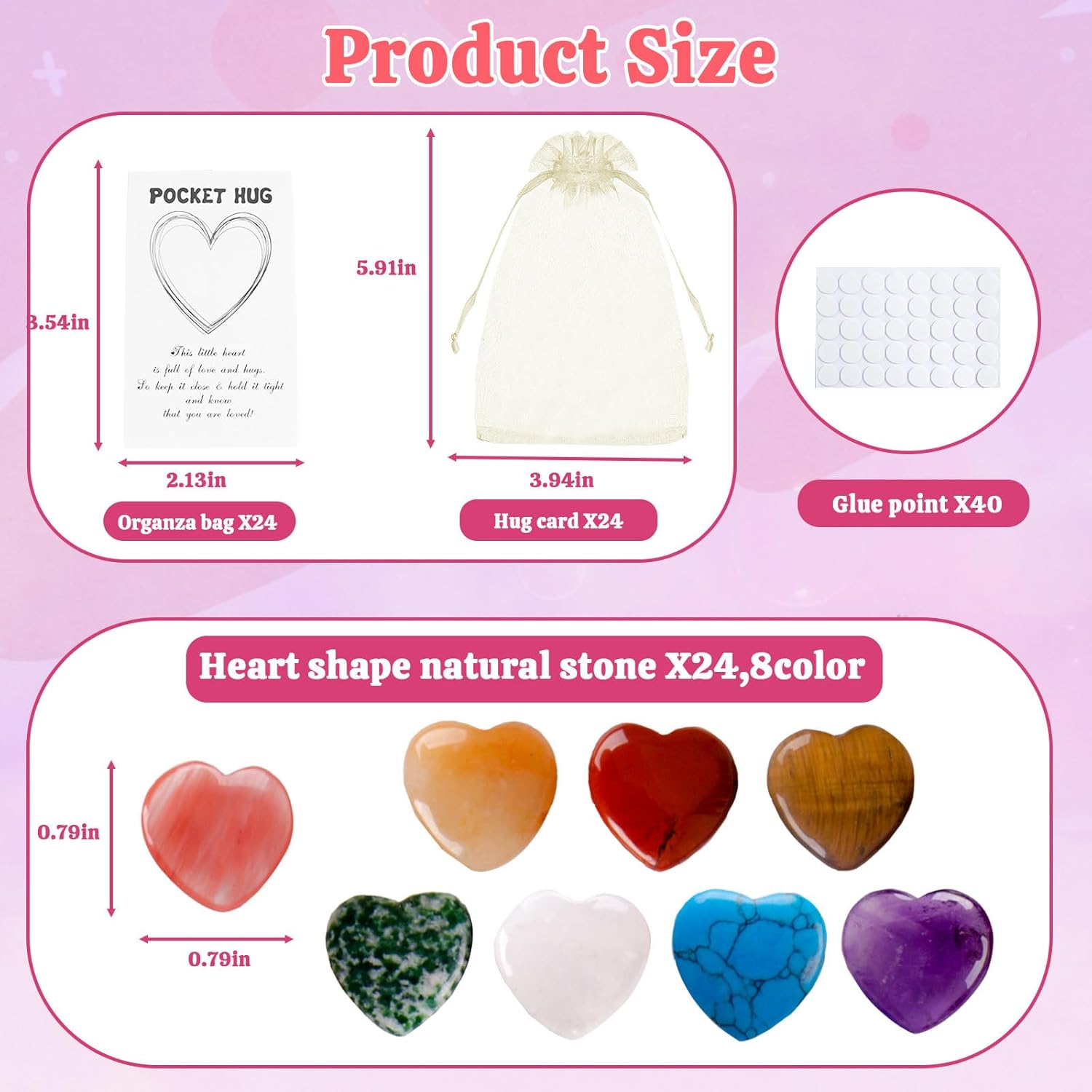 24 Pack Valentines Day Cards Gift,Love Pocket Hug Tokens Bulk Heart Shaped Crystal With Card And Pocket,Valentine'S Day Party Gift Exchange