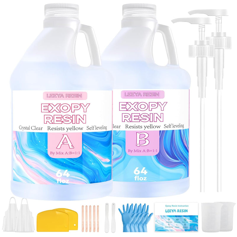 Leeya Epoxy Resin Crystal Clear Epoxy Resin Kit 1 Gallon, No Yellowing No Bubble Self Leveling Resin Epoxica Easy Mix 1:1, Table Top Epoxy Resin, Coating Casting, Painting, Art Crafts, Jewelry Making