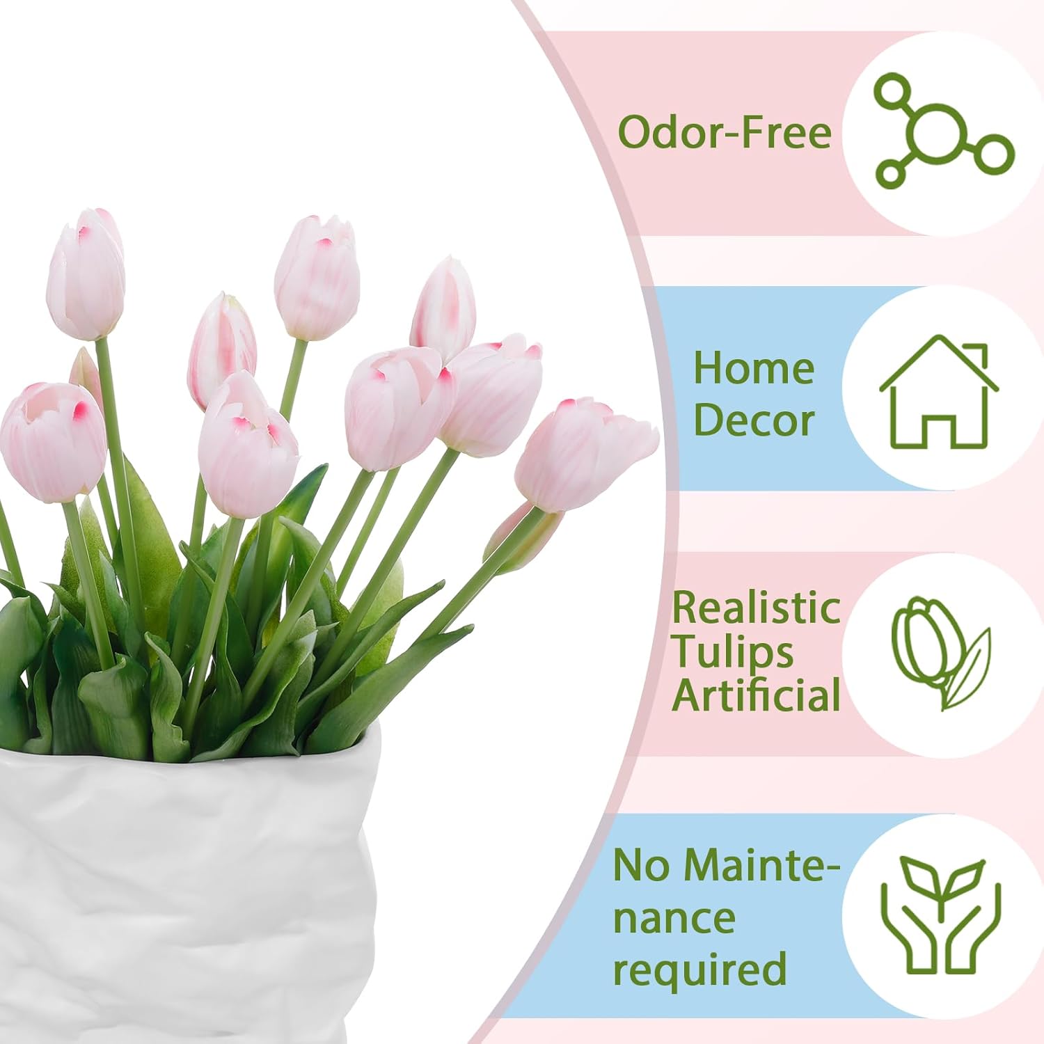 15 Pcs Light Pink Artificial Flowers Tulips Real Touch Latex Plastic Soft Faux Bouquets For Party, Wedding, Home, Room, Garden Decor