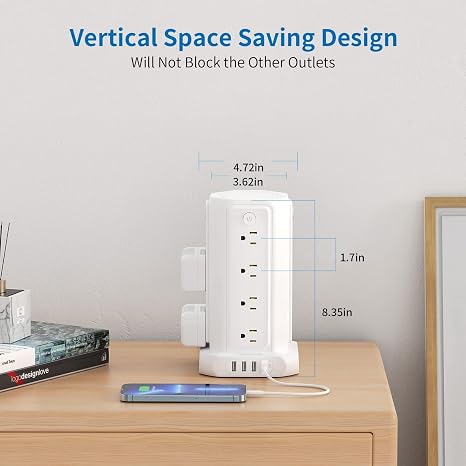 Power Strip Tower 16 Outlets 4 USB Ports 5FT Cord 1080J Surge Protector