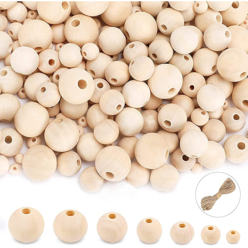 800Pcs Wooden Beads For Crafts 7 Sizes Unfinished Natural Wood Beads Wooden Be